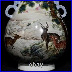 10.2 Antique Porcelain Qing dynasty qianlong mark famille rose deer Pine Vase