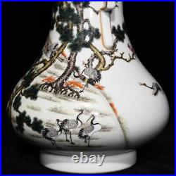 10.2 Chinese Porcelain Qing dynasty qianlong mark famille rose crane Pine Vase