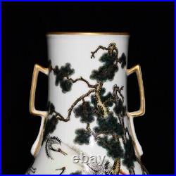 10.2 Chinese Porcelain Qing dynasty qianlong mark famille rose crane Pine Vase