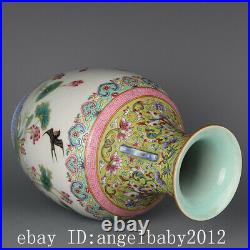 10.2 Old Chinese Fine Porcelain qianlong marked famille rose Lotus bird Vase