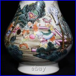 10.5 Antique Porcelain Qing dynasty qianlong mark famille rose child Pine Vase