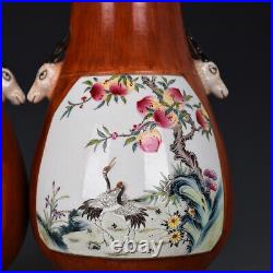 10.6 A pair Porcelain Qing dynasty qianlong mark famille rose flower bird Vase