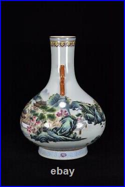 10.6 Antique dynasty Porcelain Qianlong mark famille rose landscape house vase