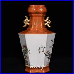 10.6 Antique dynasty Porcelain qianlong mark pair famille rose flower bird vase