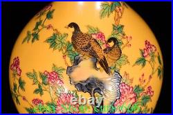 10.6'' Old Qing Qianlong Famille Rose Porcelain Flower Bird Bottle Vase Pair