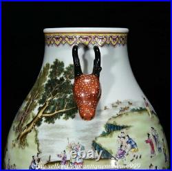 10.8 Qing Qianlong Chinese Famille rose Porcelain Human story Deer Zun Vase