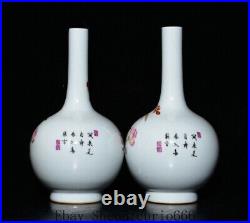 10'' Old Qing Qianlong Famille Rose Porcelain Peony Bird Birds Bottle Vase Pair