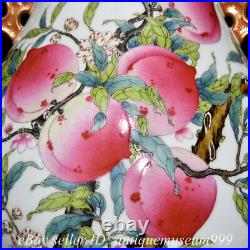 10 Qianlong Chinese Famille rose Porcelain Peach Bat 2 ear Zun Vase Bottle