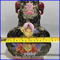 10''Qianlong Famille Rose Porcelain Gilt Buddha Tangka Elephant Ears Bottle Vase