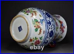 11.4 Antique dynasty Porcelain Qianlong mark famille rose Butterfly Flower vase