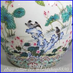 11.4 Qianlong Chinese Famille rose Porcelain Lotus Swallow Jar Pot Pair