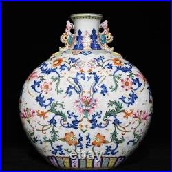 11.6 China Old dynasty Porcelain qianlong mark famille rose flowers plants vase