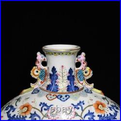 11.6 China Old dynasty Porcelain qianlong mark famille rose flowers plants vase