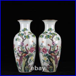 11 China dynasty Porcelain qianlong mark famille rose Crane Phoenix peony vases