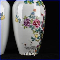 11 China dynasty Porcelain qianlong mark famille rose Crane Phoenix peony vases