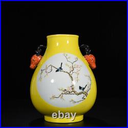 11 Old dynasty Porcelain qianlong mark famille rose flowers bird deer head vase