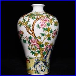 11 Qianlong Chinese Famille rose Porcelain Flower Bird Vase Bottle Pair