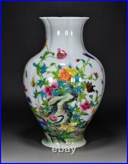 12.2 Antique dynasty Porcelain Qianlong mark famille rose Butterfly Flower vase