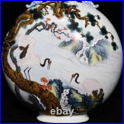 12.2 Chinese Porcelain Qing dynasty qianlong mark famille rose crane Pine Vase