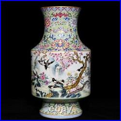 12.3 China Porcelain Qing dynasty qianlong mark famille rose flower bird Vase