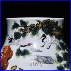 12.4 Antique Porcelain Qing dynasty qianlong mark famille rose crane Pine Vase