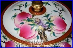 12.4 Old China Qianlong Famile Rose Porcelain Gilt Tongzi Peach Lid Pot Jar Can