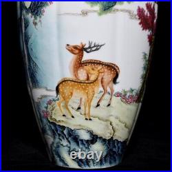 12.4 Old Porcelain Qing dynasty qianlong mark famille rose crane deer Pine Vase