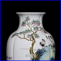 12.4 Old Porcelain Qing dynasty qianlong mark famille rose crane deer Pine Vase