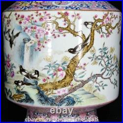 12.4 Qianlong Marked Chinese Famille rose Porcelain Flower Bird Vase Bottle