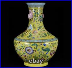 12.6 China old dynasty Porcelain Qianlong mark famille rose flowers plants vase