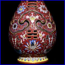 12.6 China old dynasty Porcelain qianlong mark famille rose flowers plants vase