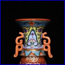 12.6 China old dynasty Porcelain qianlong mark famille rose flowers plants vase