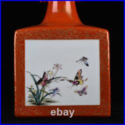 12.6 Porcelain Qing dynasty qianlong mark famille rose butterfly flower Vase