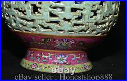 12.6 Qianlong Chinese FamiLle rose Glaze hollow out Porcelain Bottle Vase