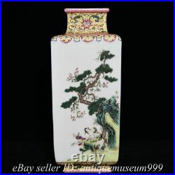 12.6 Qianlong Chinese Famille rose Porcelain Tree Crane Square vase Bottle