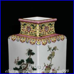12.6 Qianlong Chinese Famille rose Porcelain Tree Crane Square vase Bottle