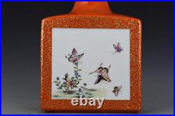 12.6 Qing dynasty qianlong mark Porcelain famille rose butterfly flower Vase