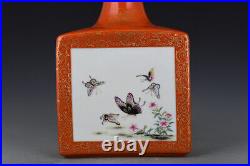 12.6 Qing dynasty qianlong mark Porcelain famille rose butterfly flower Vase
