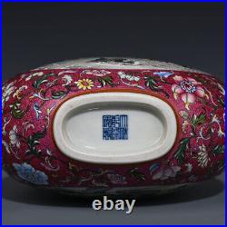 12.6Old dynasty Porcelain qianlong mark famille rose landscape flower bird vase