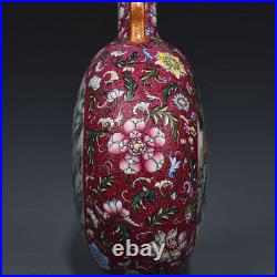 12.6Old dynasty Porcelain qianlong mark famille rose landscape flower bird vase