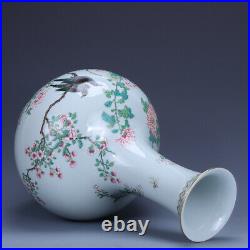 12.7 old porcelain Qing dynasty qianlong mark famille rose flower bird vase