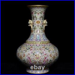 12.8 China Porcelain Qing dynasty qianlong mark famille rose lotus dragon Vase