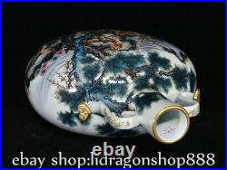 12.8 Qianlong Chinese Famille rose Porcelain Pine deer Ru Yi ear Flat Bottle