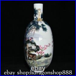 12.8 Qianlong Chinese Famille rose Porcelain Pine deer Ru Yi ear Flat Bottle