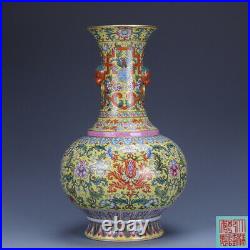 12.9 old chinese porcelain Qing dynasty qianlong mark famille rose lotus vase