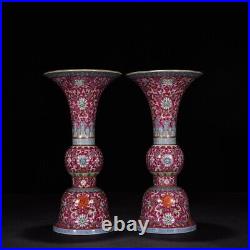 12 A pair Porcelain qing dynasty qianlong mark famille rose lotus flower Vase
