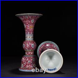 12 A pair Porcelain qing dynasty qianlong mark famille rose lotus flower Vase