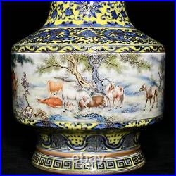 12 China Old qing dynasty Porcelain qianlong mark famille rose fine horse vase