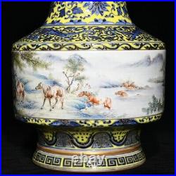 12 China Old qing dynasty Porcelain qianlong mark famille rose fine horse vase
