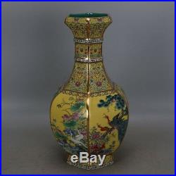 12 China antique Porcelain Qing qianlong yellow famille rose flower bird vase
